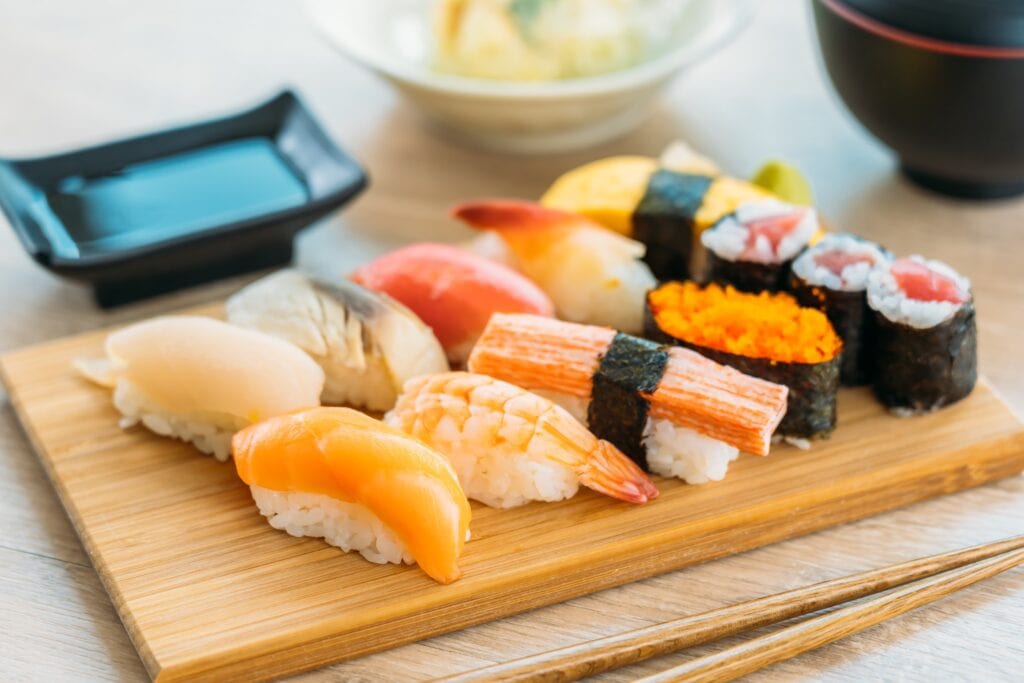 a plate full of delicious sushi