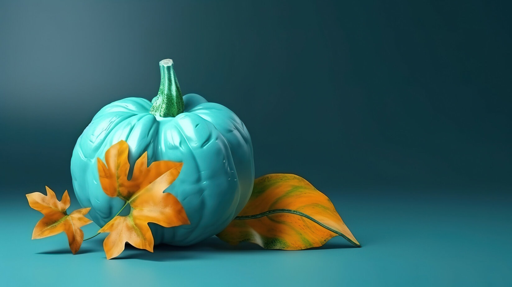 Pumpkin for Halloween on empty blue minimal background