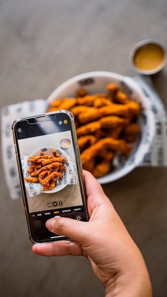 Woman Taking Photo of Food with Mobile Phone Camera for Instagram stories